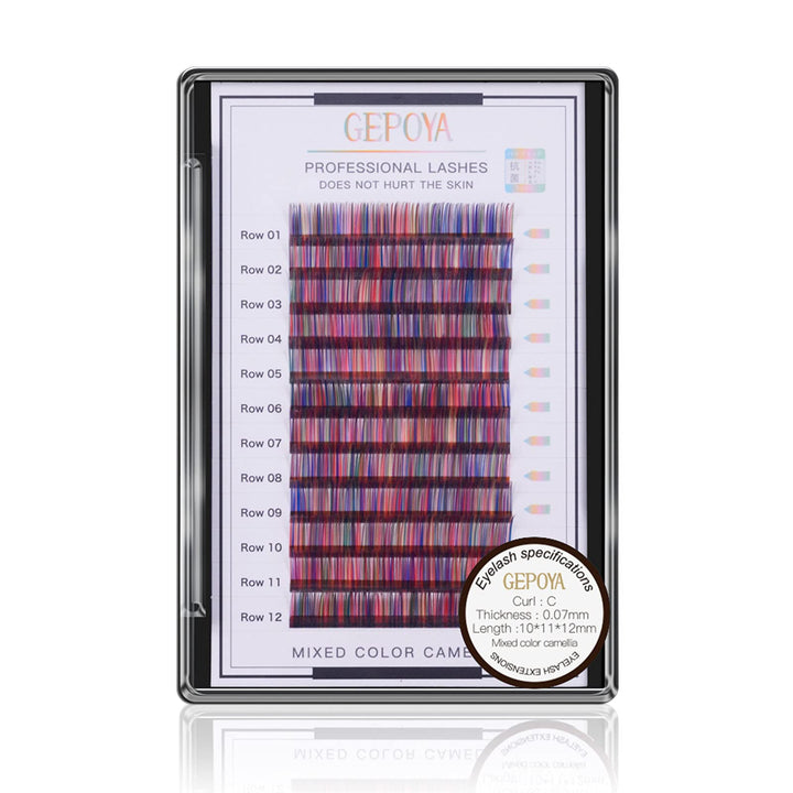 Individual Multi-Colored Eyelash Extensions Rainbow Color Lashes 0.07Mm Thickness B Curl Gepoya Platinum 3D Layer Camellia Volume Lash - Mixed 3 Lengths Rainbow Colours In 1 Root-