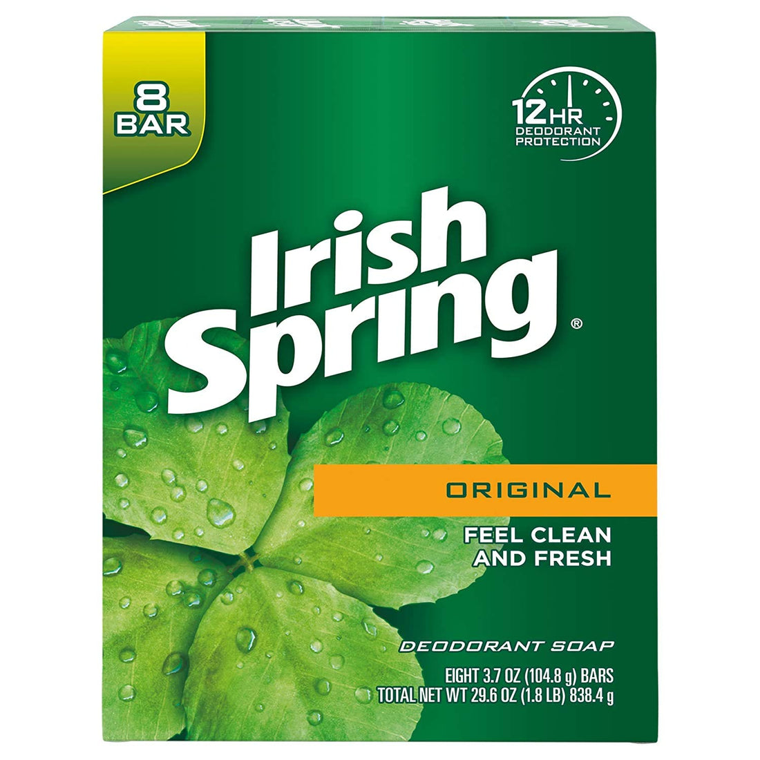 Irish Spring Original Deodrant Soap Unisex Soap, 3.75 Oz Bars, 8-Count
