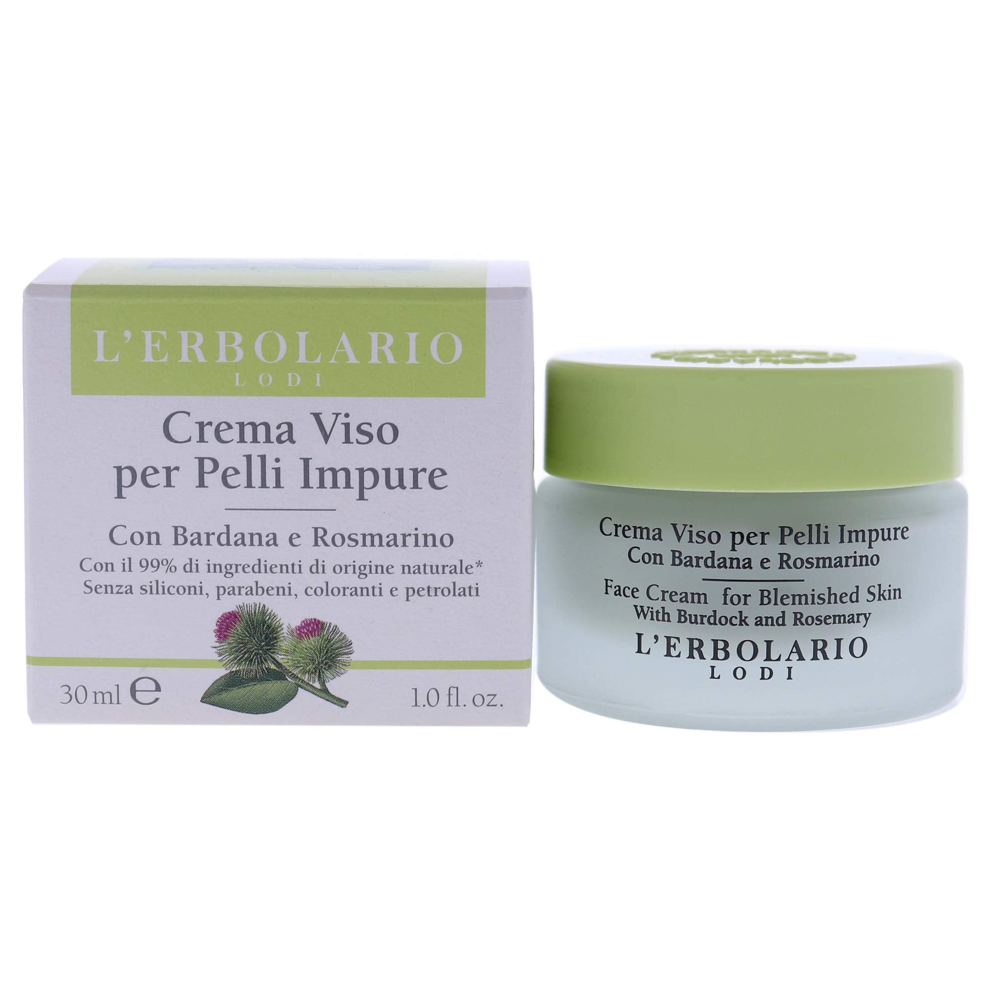 L'Erbolario Face Cream for Blemished Skin with Burdock and Rosemary 30 Ml / 1 Fl. Oz.