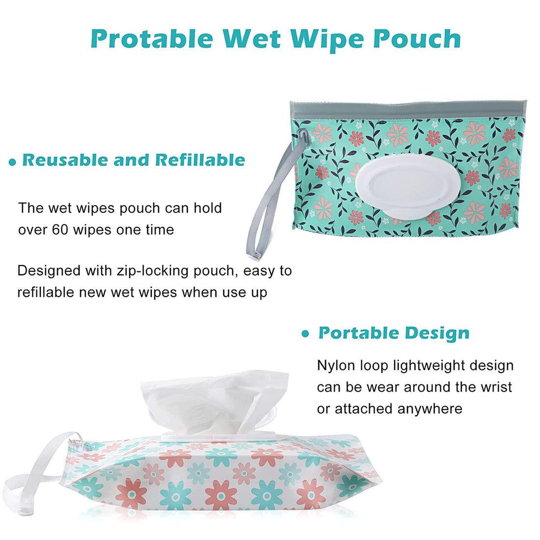 FEBSNOW 6 Pack Baby Wipes Dispenser, Portable Refillable Wipe Holder, Baby Wipes Container, Reusable Wipes Case, Baby Travel Wet Wipes Pouch