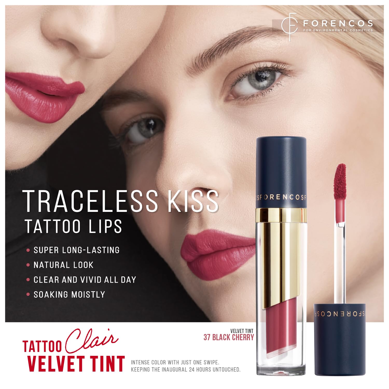 FORENCOS Long Lasting Waterproof Lip Stain Liquid Lipstick, Velvet Matte, Longwear, High Pigmentation, Tattoo Lips, Weightless, Smudge-proof, Non-Sticky, Korean Lip Tint Stain Makeup (37 Black Cherry)