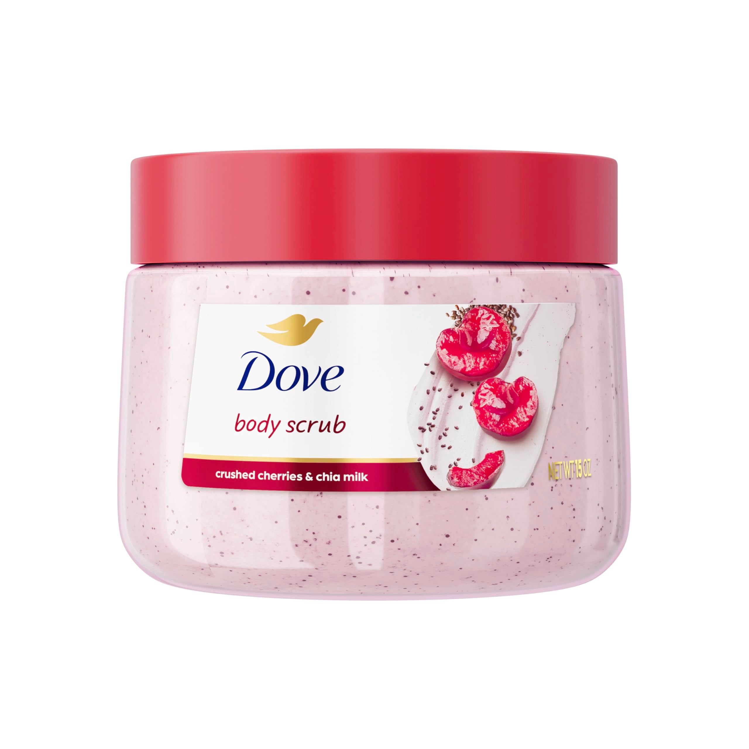 Dove Cherry & Chia Body Scrub Exfoliates and Deeply Nourishes for Smooth, Radiant Skin 15oz