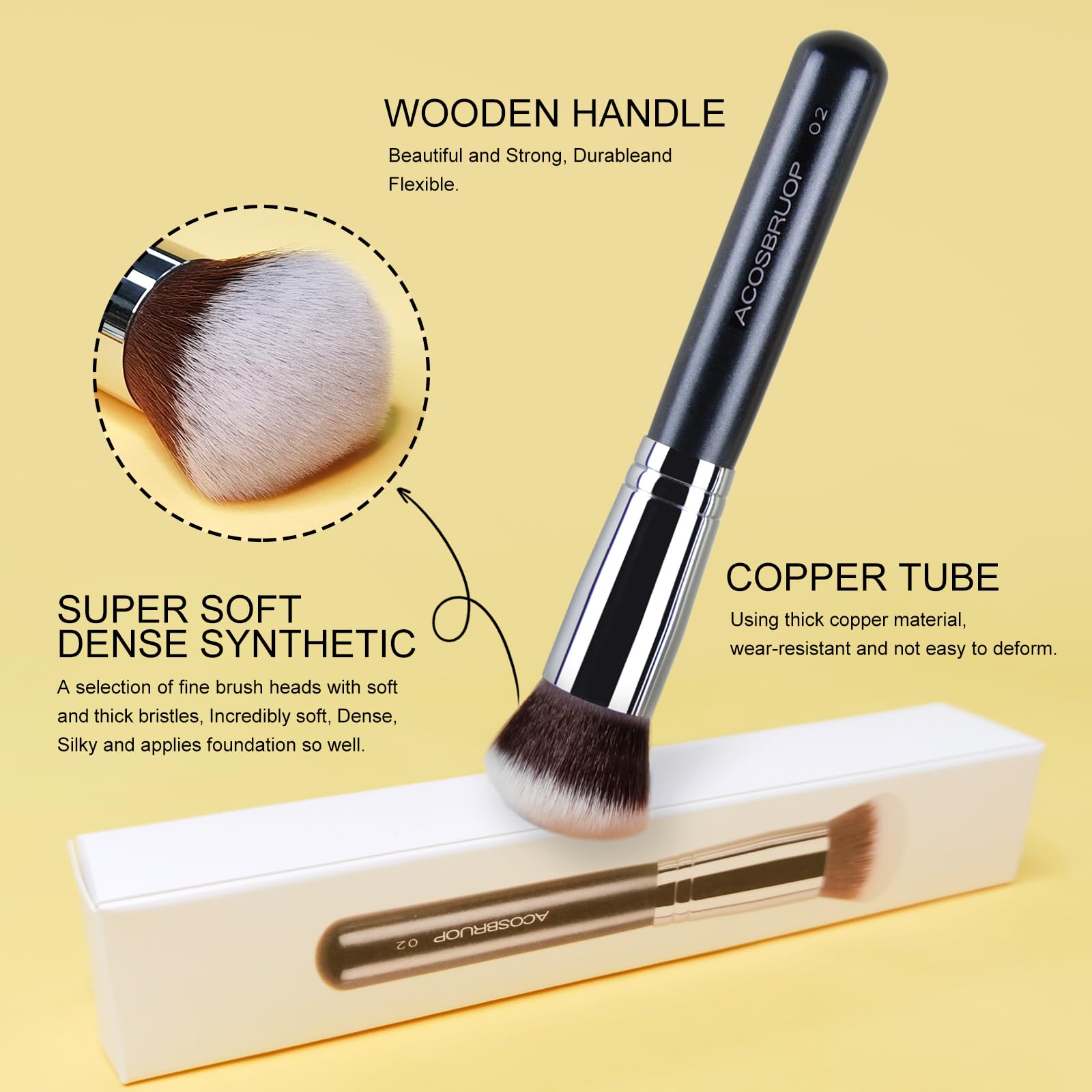 ACOSBRUOP Foundation Brush, Round Top Kabuki Foundation Brush and Professional Grade Makeup Brush for Liquid Blending Mineral Powder Bufting Stippling Makeup Tools, Black