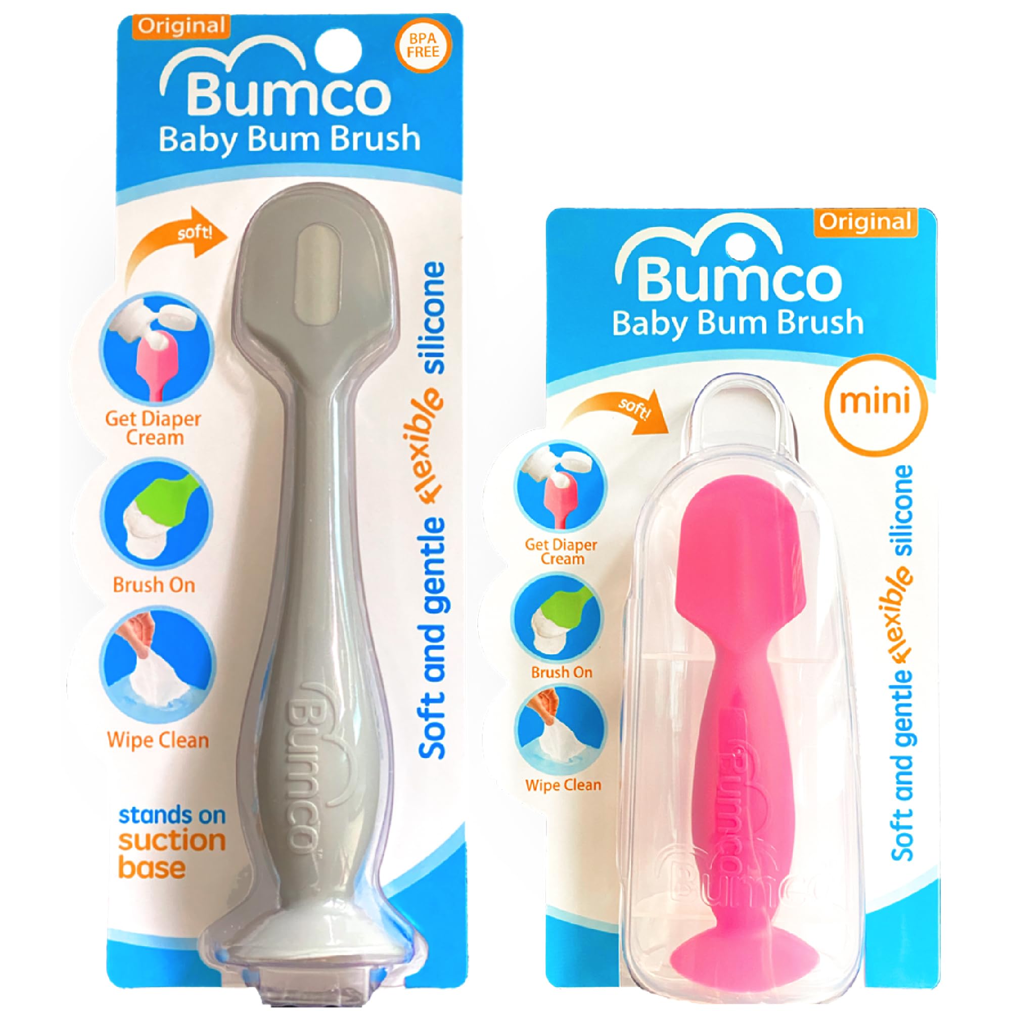 Bumco Baby Bum Brush + Mini Diaper Cream Spatula with Case - BPA-Free Butt Spatula Baby, Soft Diaper Spatula, Baby Diaper Cream Applicator, Mom-Invented Diaper Bag Essentials, Butt Spatula
