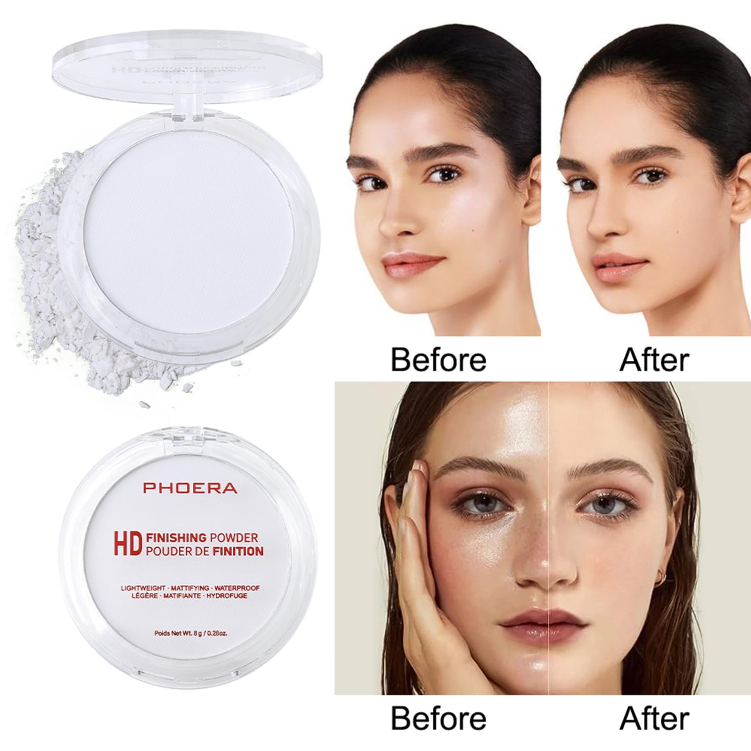 PHOERA Foundation Pressed Face Powder, Soft Focus Setting Powder, Silky Powder For Creating Without Shine, Smooths Pores & Lines, Up to 24H Wear Oil Control,0.28 Oz (003 Mint Green)