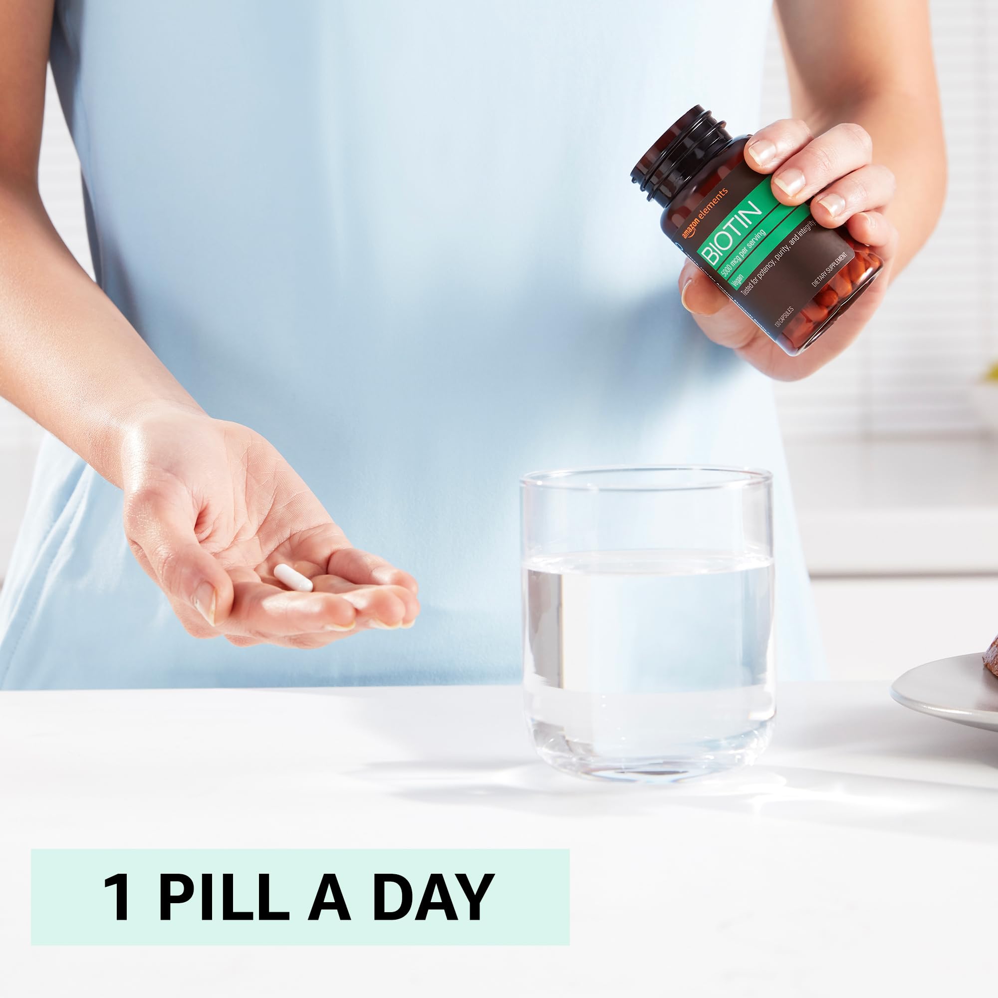 Amazon Elements Vegan Biotin 5000 mcg - Hair, Skin, Nails, 130 Capsules (4 month supply) (Packaging may vary)