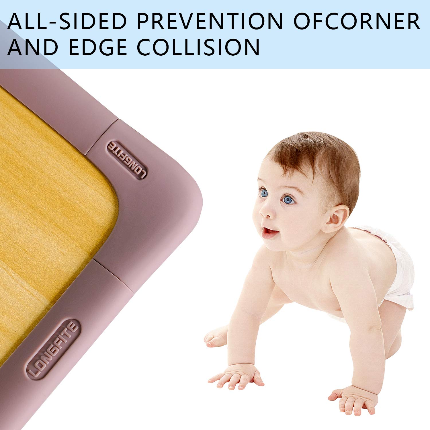 LONGFITE Corner Protectors and Edge Guards Baby Proof Corner Covers and Bumpers Cushion Top Grade Silicone Non-Choking Risk with Strong Stickiness (8 Pack) (Edge Guards Dark Brown, Edge)