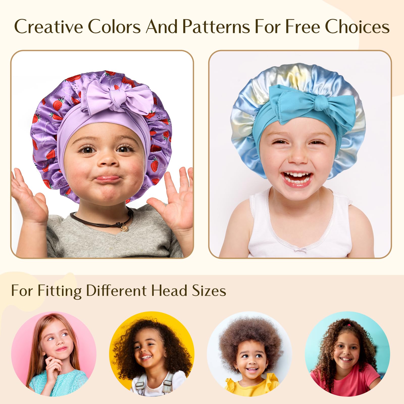 YANIBEST 2 PCS Toddler Bonnet Silk Satin Bonnet for Kids Sleeping Cap Curly Natural Hair Kids Bonnets for Girls Boys