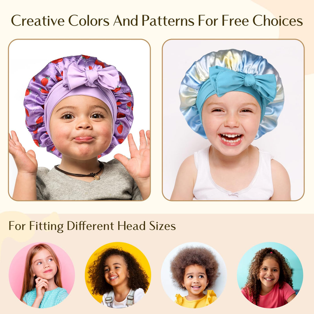 YANIBEST 2 PCS Toddler Bonnet Silk Satin Bonnet for Kids Sleeping Cap Curly Natural Hair Kids Bonnets for Girls Boys