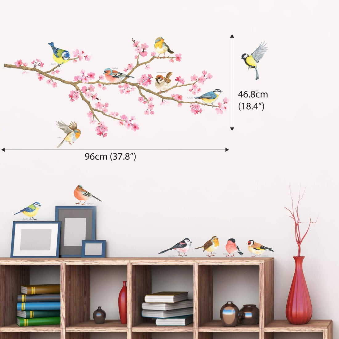 DECOWALL DWL-1904 Cherry Blossom Garden Birds Kids Wall Stickers Wall Decals Peel and Stick Removable Wall Stickers for Kids Nursery Bedroom Living Room dcor
