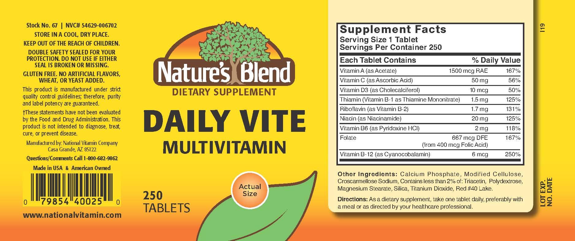Nature's Blend Daily Vite 250 Tablets