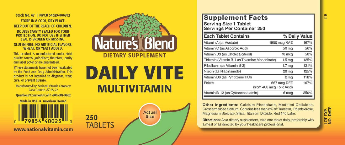 Nature's Blend Daily Vite 250 Tablets
