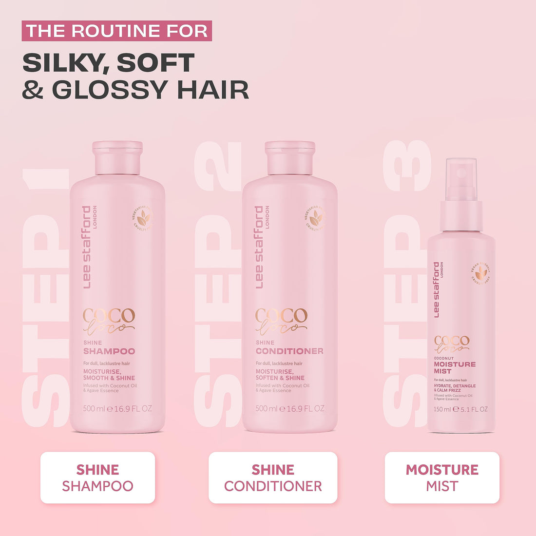 Lee Stafford Shine Conditioner | Coco Loco Collection - Best Moisturizing Conditioner for Dry, Dull Hair, High Gloss Finish, Packed with Coconut Oil & Agave Essence, 16.9 Fl Oz