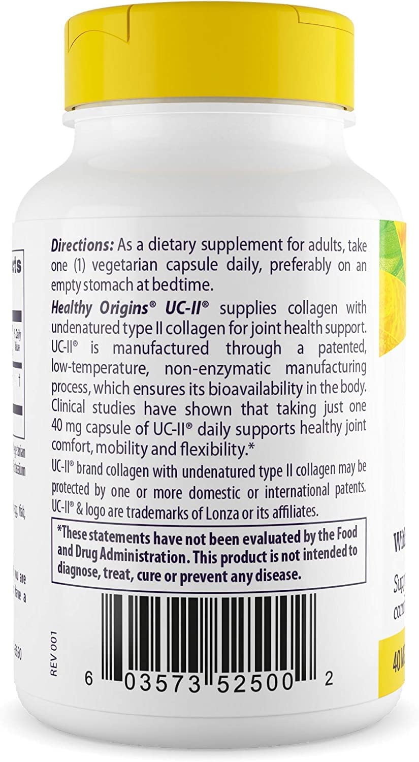 Healthy Origins UC-II, 40 mg - Premium Collagen Supplement for Joint Health, Mobility & Flexibility - Undenatured Type II Collagen - Gluten-Free & Non-GMO Supplement - 60 Veggie Caps