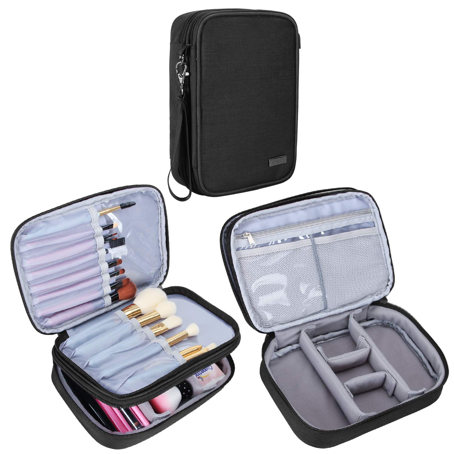 Teamoy Travel Makeup Brush Case(up to 8.8), Professional Makeup Train Organizer Bag with Handle Strap for Makeup Brushes and Makeup Essentials-Medium, Black (No Accessories Included)
