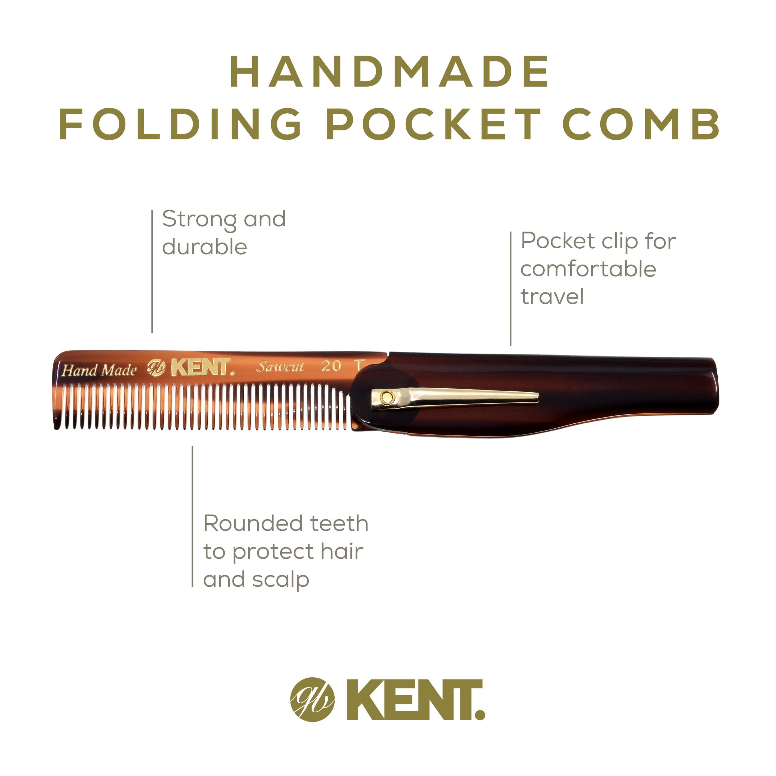 Kent 81T Beard and Moustache Comb + 20T Folding Pocket Comb with Clip by Kent