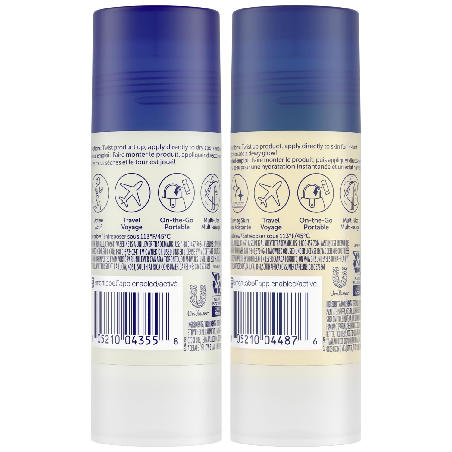 Vaseline Lotion Bundle, Cocoa Shimmer Jelly Stick Highlighter & Luminizer + All Over Body Balm Stick, Vaseline Cocoa Butter, Body Balm Skin Care Set, Petroleum Jelly for Dry Skin (4 Piece Set)