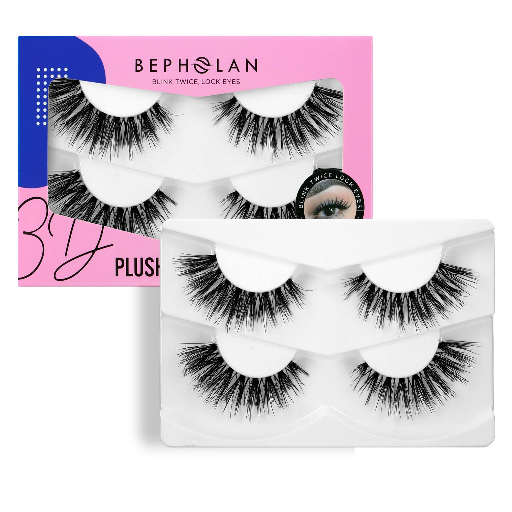 Eyelashes Natural Look False Lashes - Bepholan Fake Eyelashes 5D Super Fluffy False Eyelashes Clear Band Wispy Lashes 3-Pack Faux Mink Lashes,XMZ92