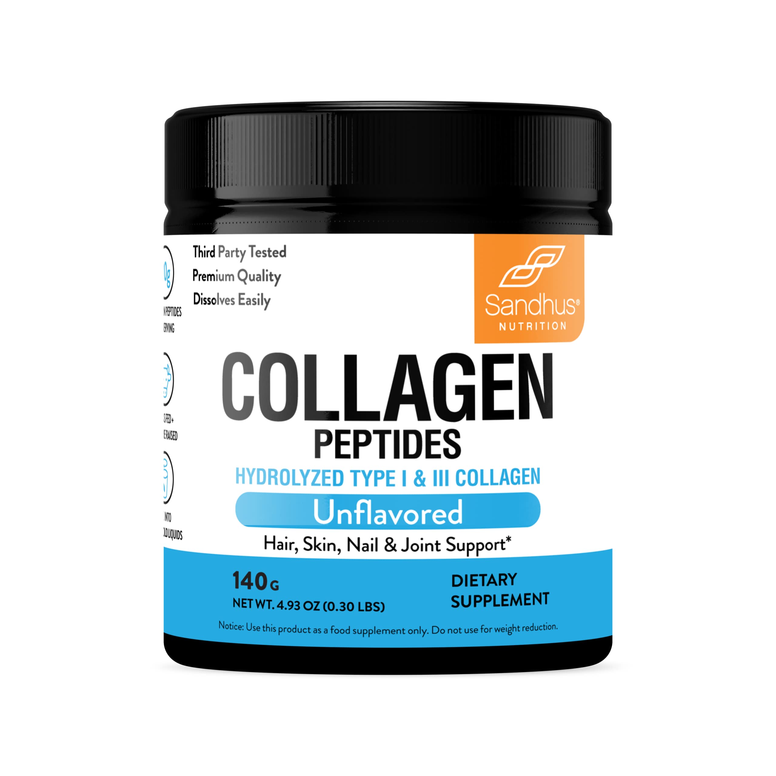 Sandhu's Collagen Peptides Powder|4.9 oz Unflavored| Grass-Fed Hydrolyzed Bovine Collagen | Supports Youthful Skin, Hair, Nails, Mobility, Flexibility, & Bone Health
