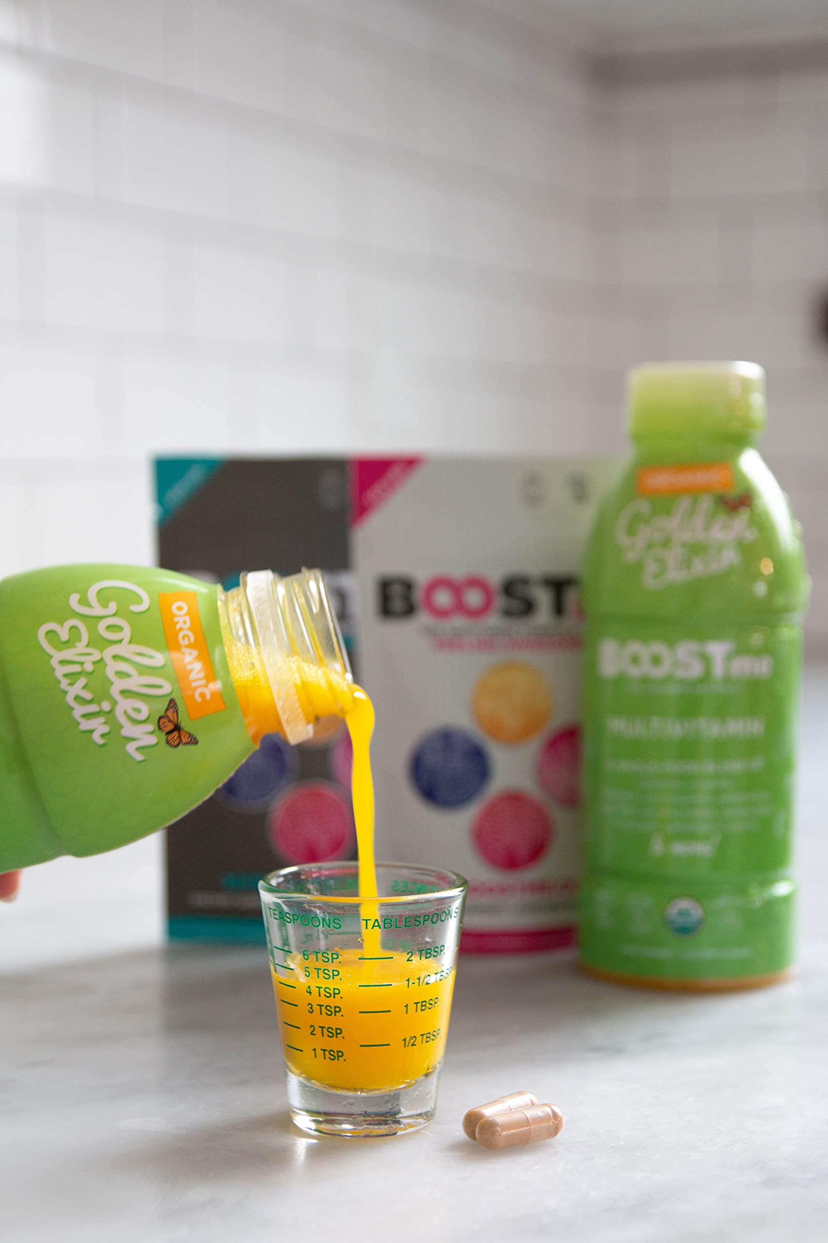 BoostMe Organic Liquid Multivitamin with Ashwagandha, Amino Acids, Aloe Vera, Vegetables, Superfuits and Antioxidants 100% Organic Golden Elixir