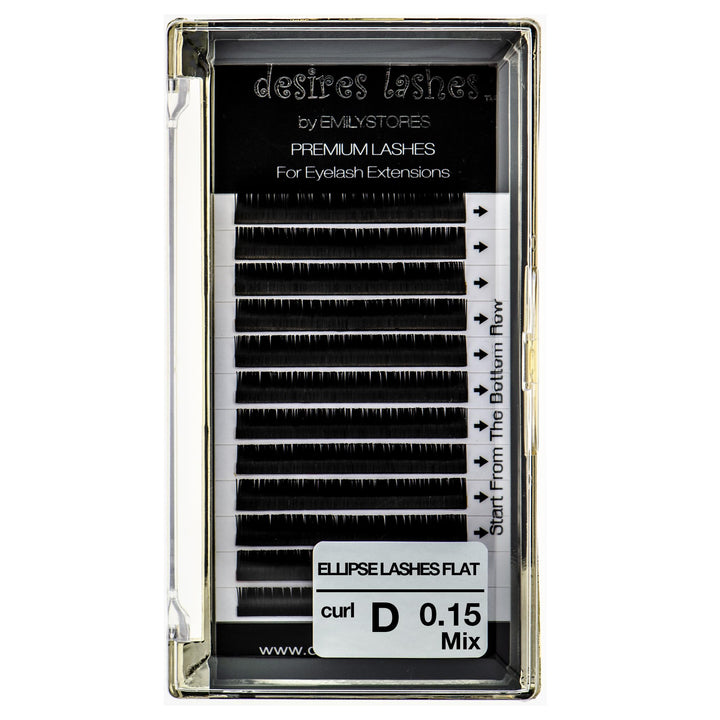 DESIRES LASHES By EMILYSTORES Ellipse 0.15mm Thickness D Curl Length 8mm-14MM Flat Shaped Volume Eyelash Extensions Mixed Assorted Sizes In One Tray Silk Mink Fake Eye Lashes