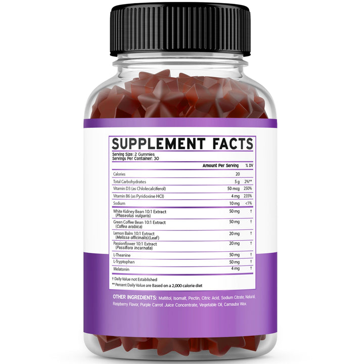 Night Time Fat Burner Gummies (60 Count) Weight Loss & Metabolism - Sugar-Free - Delicious Raspberry Flavored Melatonin Supplement Gummies - Vegan Safe - Third Party Tested - Made in USA