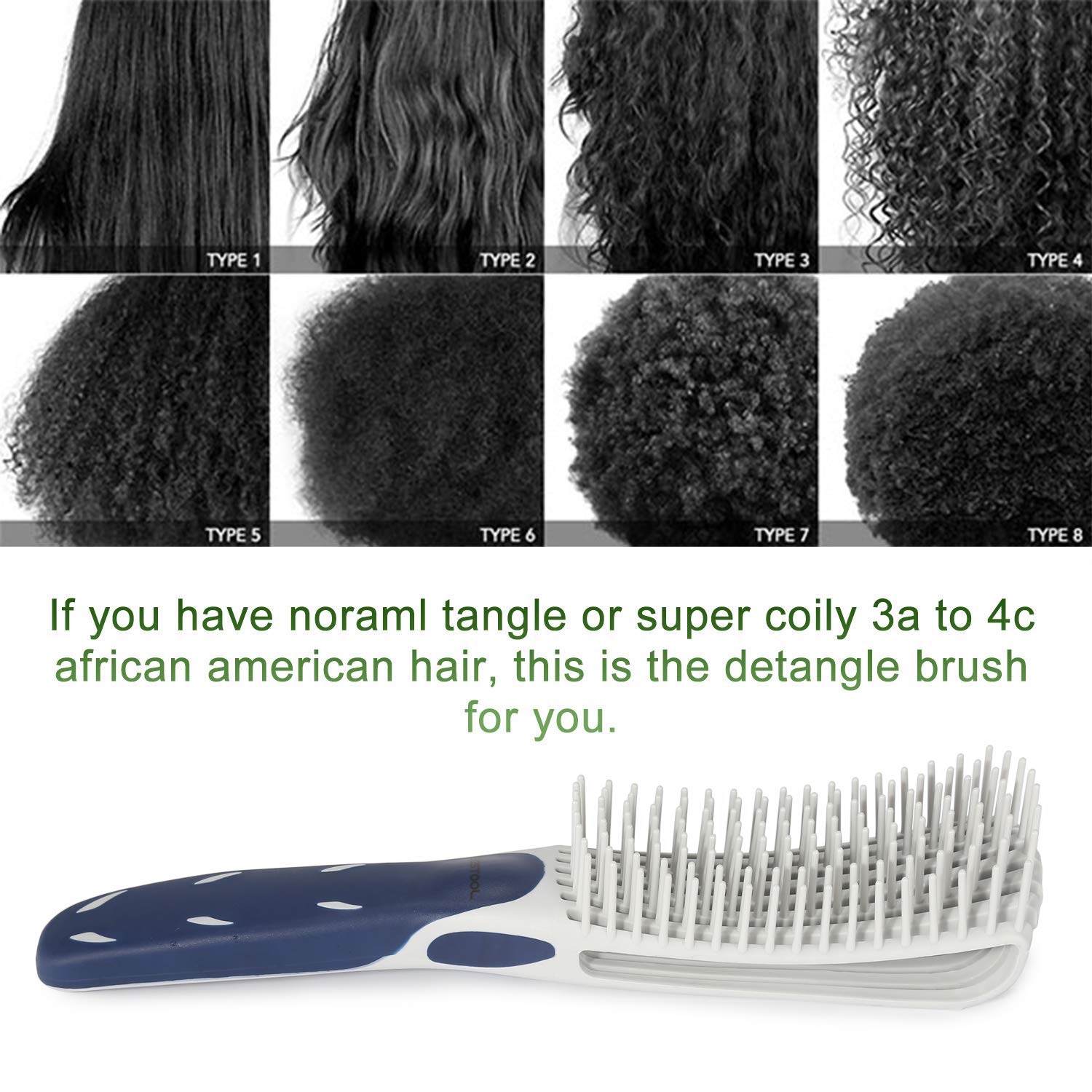 BESTOOL Detangling Brush for Curly and Natural Black Hair, Afro 3/4abc Texture, Faster and Easier Detangling of Wet or Dry Hair with No Pain (Blue)