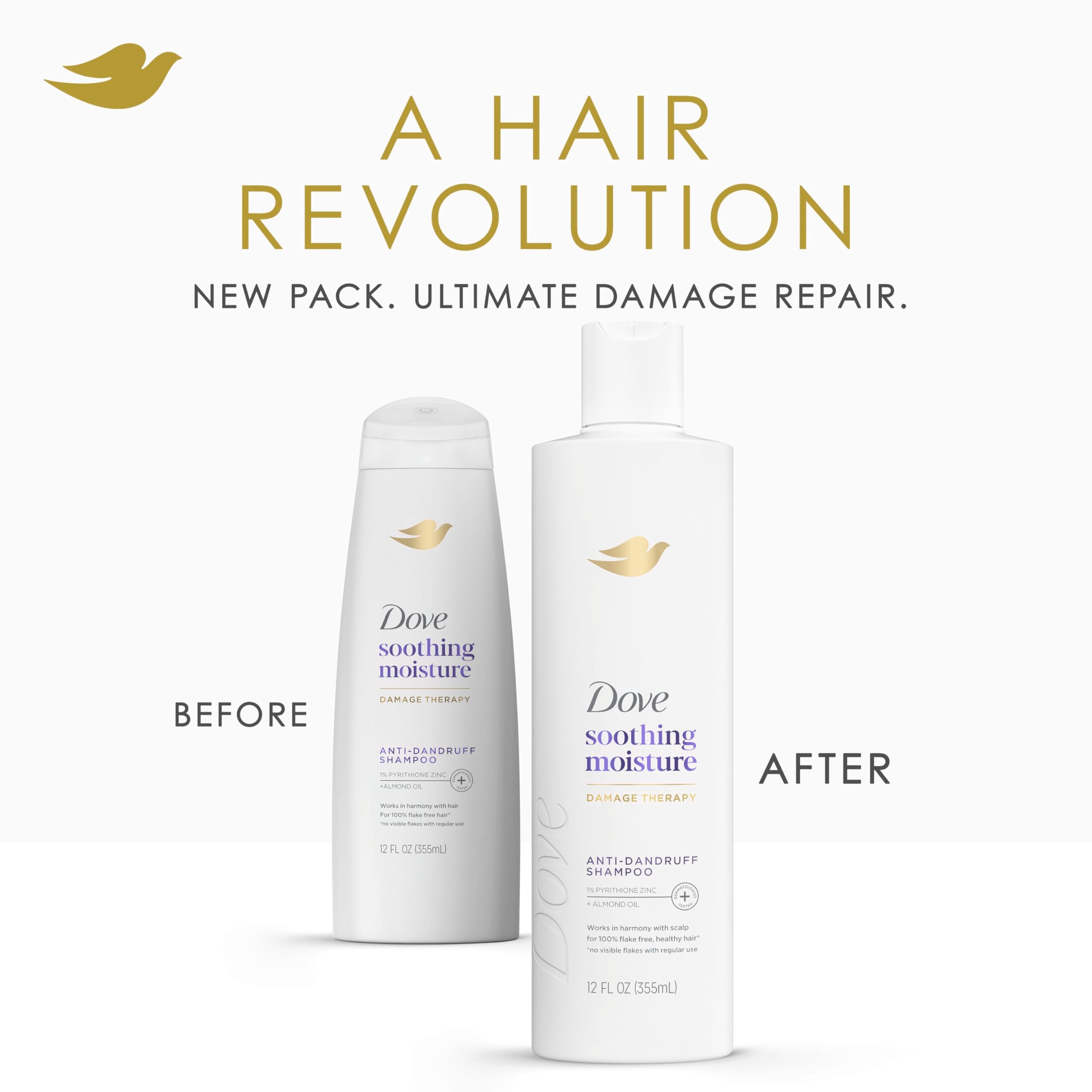 Dove Damage Therapy Derma Shampoo Soothing Moisture Pack of 6 for Flaky Scalp with Pyrithione Zinc and Almond Oil 12 Fl Oz