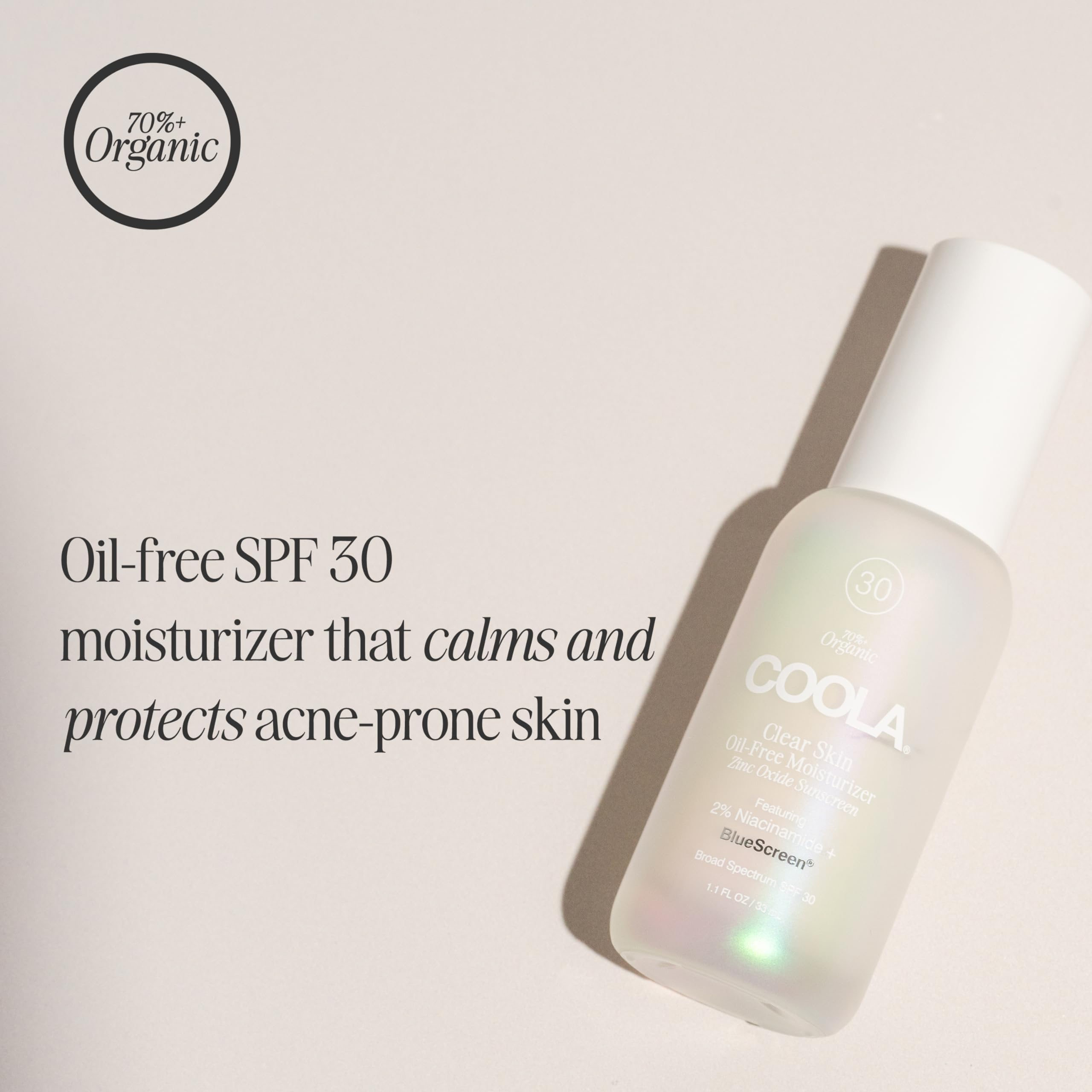 COOLA Clear Skin Oil-Free Moisturizer with SPF 30, Dermatologist Tested Sunscreen with Niacinimide and Centella Asiatica, 1.1 Fl Oz