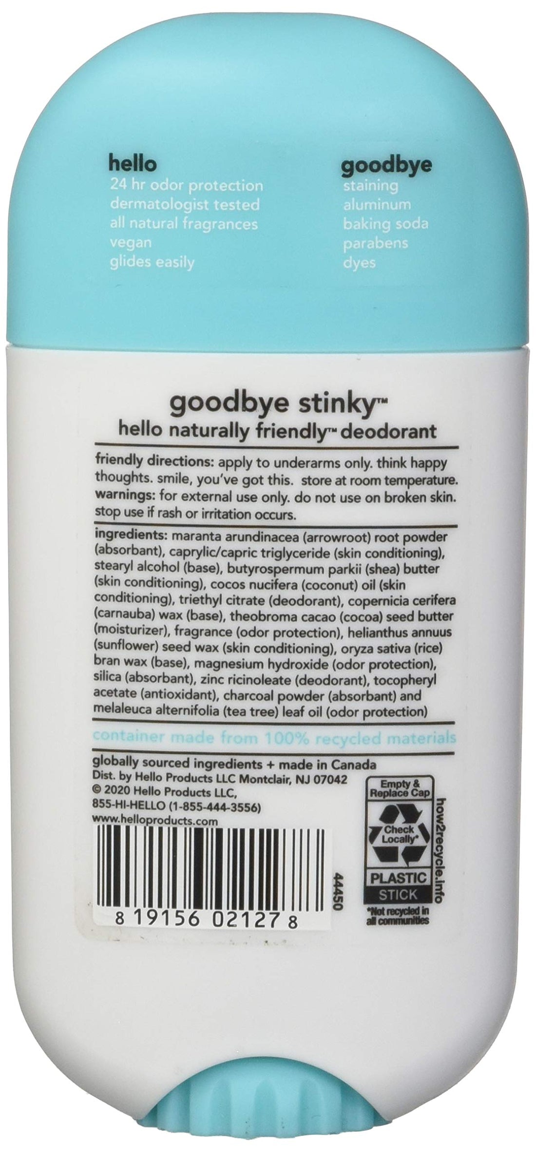 HELLO Clean and Fresh Deodorant with Activated Charcoal, 2.6 OZ