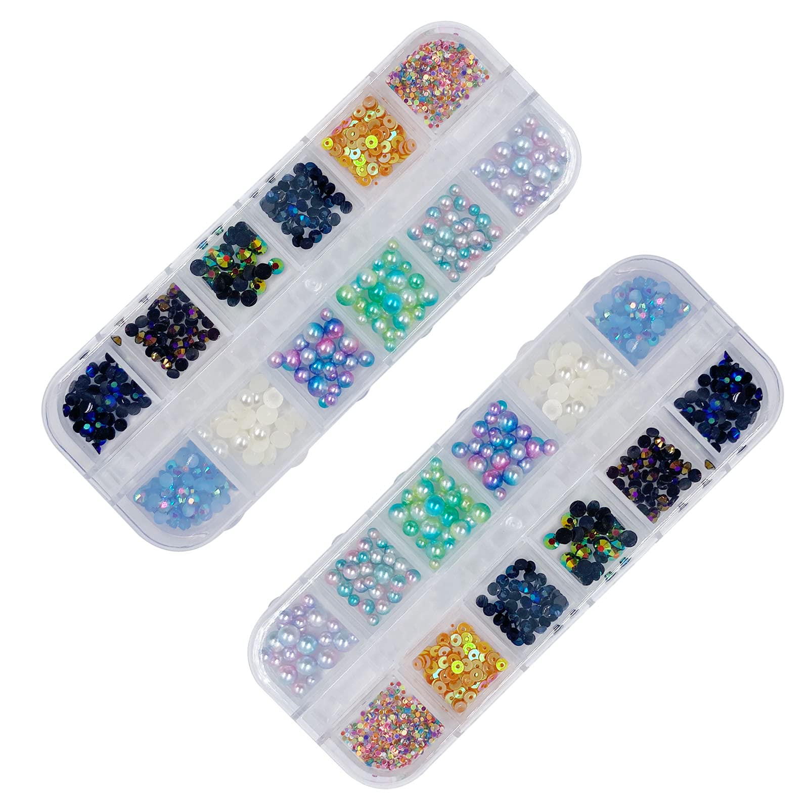 4 Boxes Grids Nail Art Rhinestones Crystals Flat Back Gemstones Variety Nail Art Rhinestones