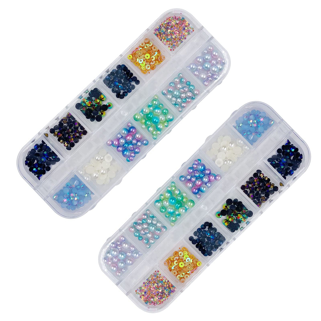 4 Boxes Grids Nail Art Rhinestones Crystals Flat Back Gemstones Variety Nail Art Rhinestones