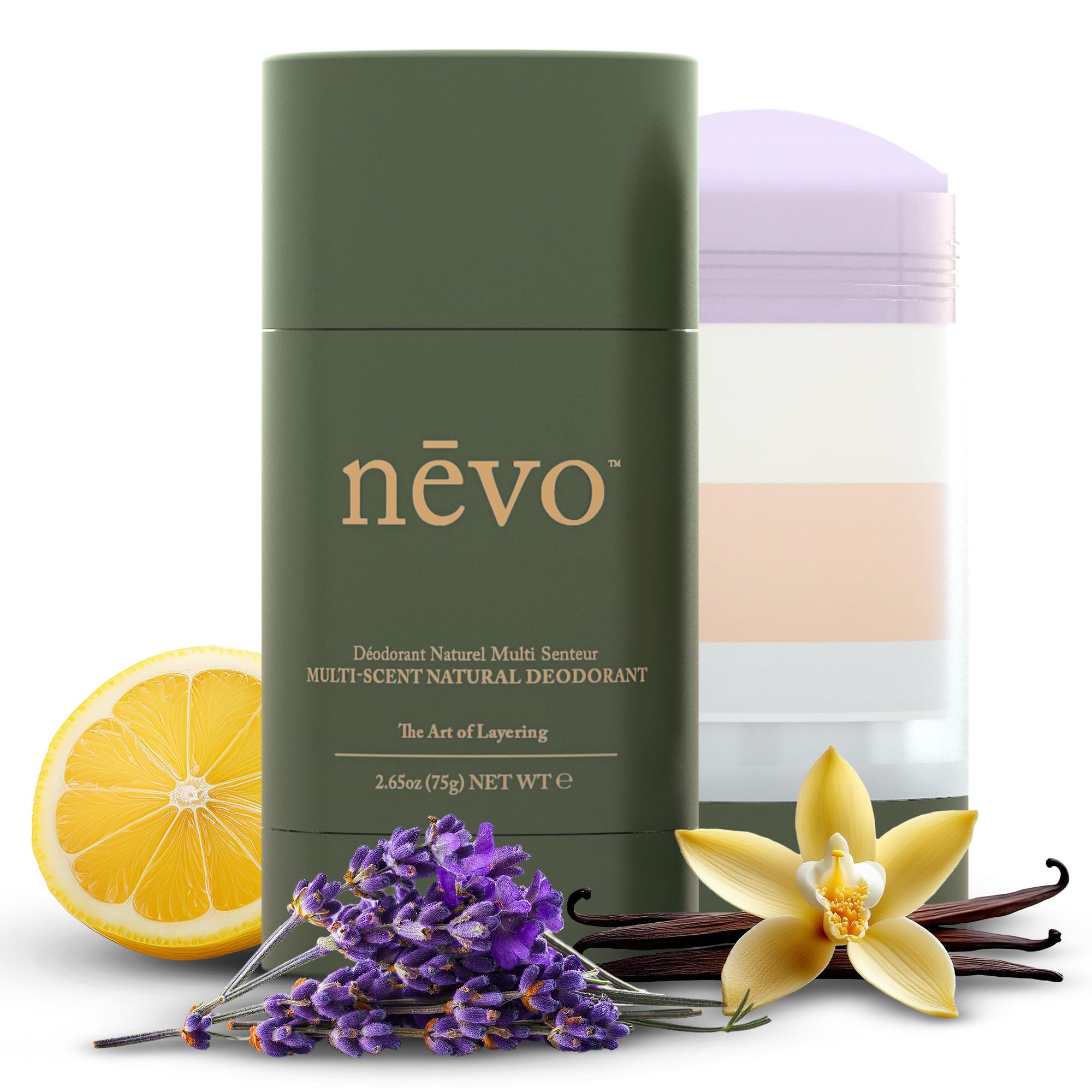 Nevo Multi Scent Deodorant Stick With Layers | Aluminum Free Deodorant for Women & Men | All Natural, Organic, Vegan, Non Toxic | Coconut Oil & Shea Butter | Nº C2 Lavender - Vanilla - Lemon 2.65 oz