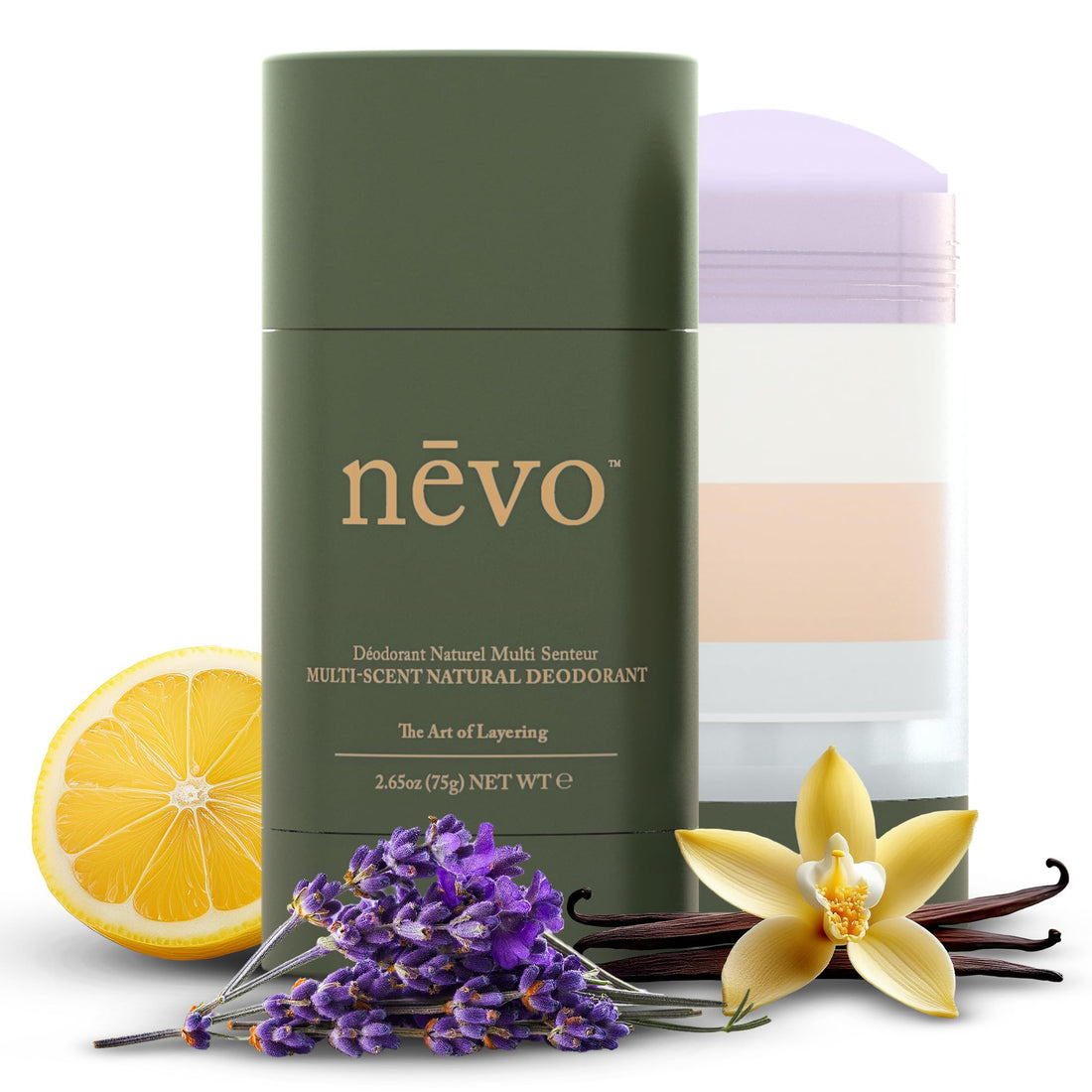 Nevo Multi Scent Deodorant Stick With Layers | Aluminum Free Deodorant for Women & Men | All Natural, Organic, Vegan, Non Toxic | Coconut Oil & Shea Butter | Nº C2 Lavender - Vanilla - Lemon 2.65 oz