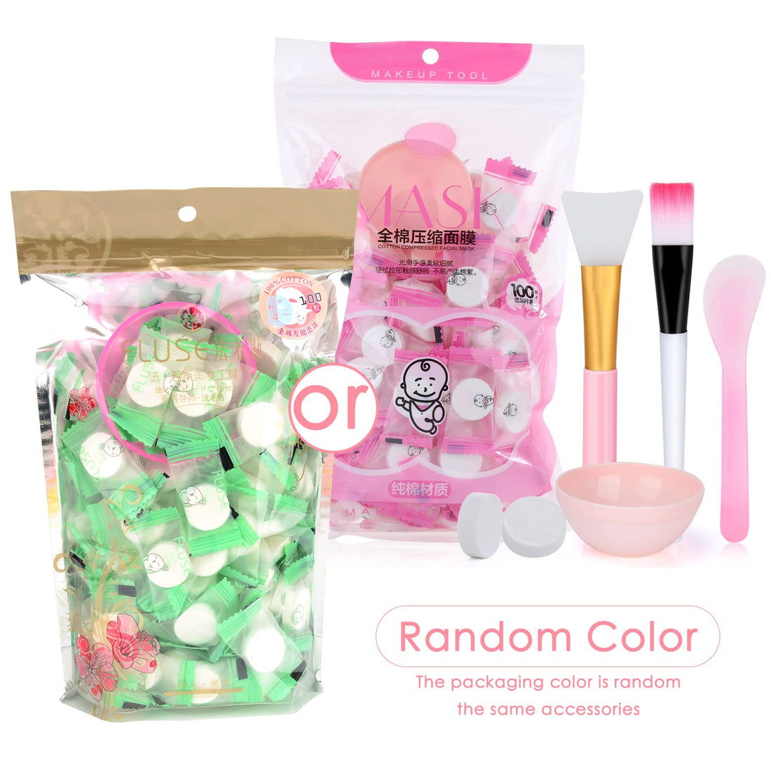 Pormasbenzer 100 Pcs With Bowl, Stick And Brush: 100Pcs Compressed Facial Mask Cotton Face Mask Sheet Grain Skin Care Dry Sheet Mask Paper Diy Natural Face Cotton Mask Sheet, Get Free Of 1Ã—Mas