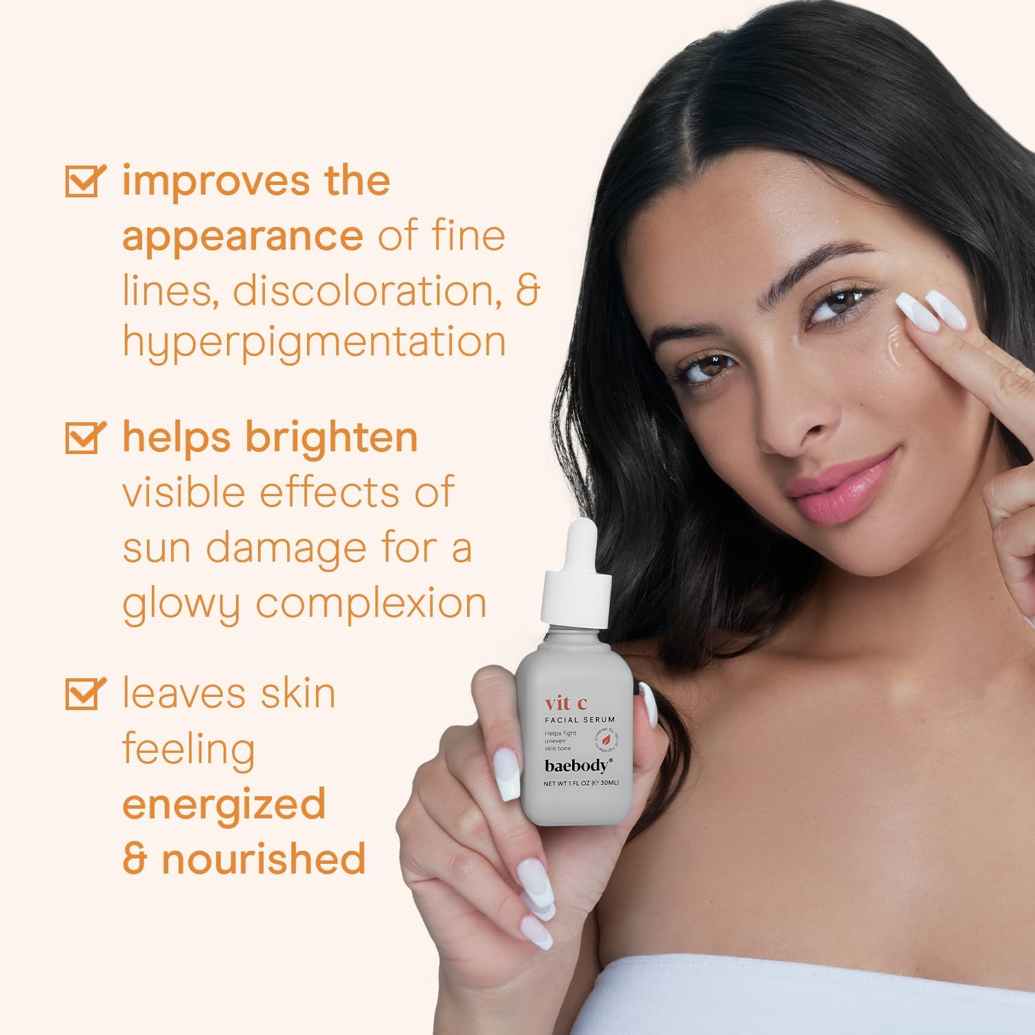 Baebody Vitamin C Serum 20% for Face, Professional Anti-Aging Topical Facial Serum w Hyaluronic Acid and Vitamin E, Super Strength w Organic Ingredients, 1oz