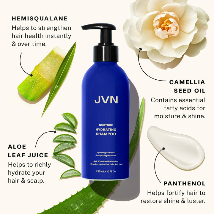 JVN Nurture Hydrating Shampoo, Moisturizing Shampoo for All Hair Types, Detangles & Softens Hair, Made with Clean Hemisqualane (10 Fl Oz)