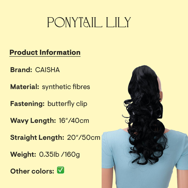 Black # 1 H201 : PRETTYSHOP 20 Hair Piece Pony Tail Clip On Extension Voluminous Curly Heat-Resisting Black # 1 H201