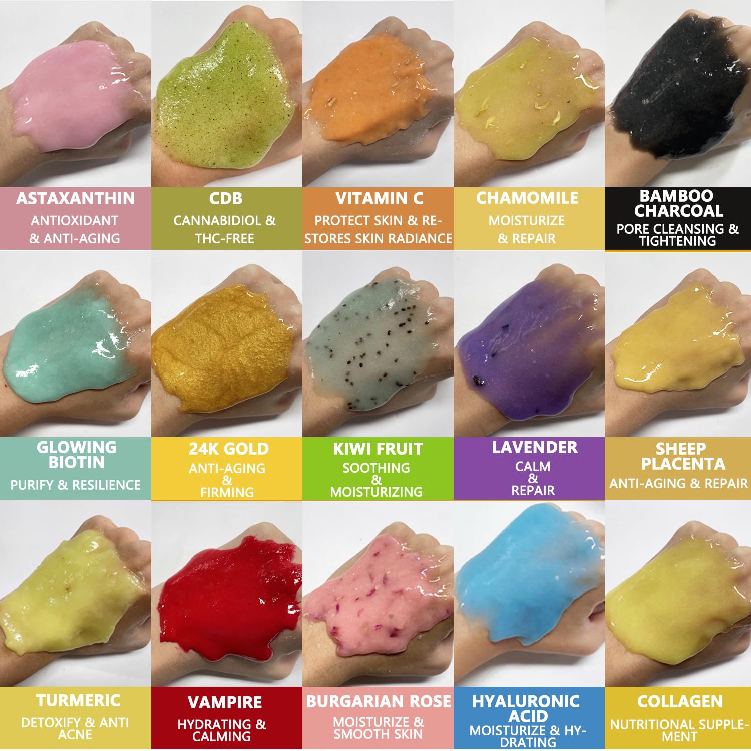 YMEYFAN 5 Jar 500G Jelly Mask Powder for Facial Professional Bundle, Beauty Spa Face Mask Skincare Product Bulk (Turmeric, Vampire, Hyaluronic Acid, Gold, Collagen)