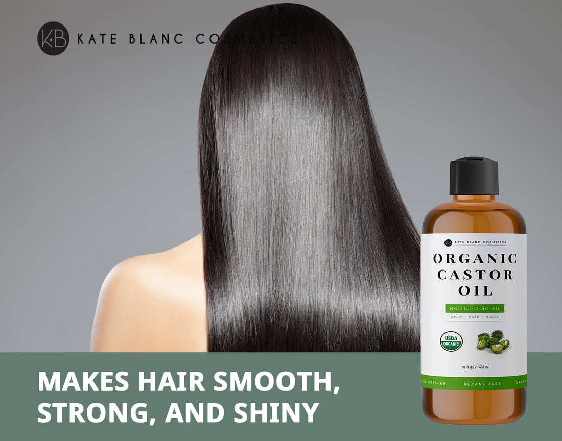 Organic Castor Oil 16oz by Kate Blanc. Cold-Pressed, 100% Pure, Hexane-Free. Promote Growth for Hair, Eyelashes, Eyebrows. Moisturizing For Dry Skin and Body. 1-Year Warranty.