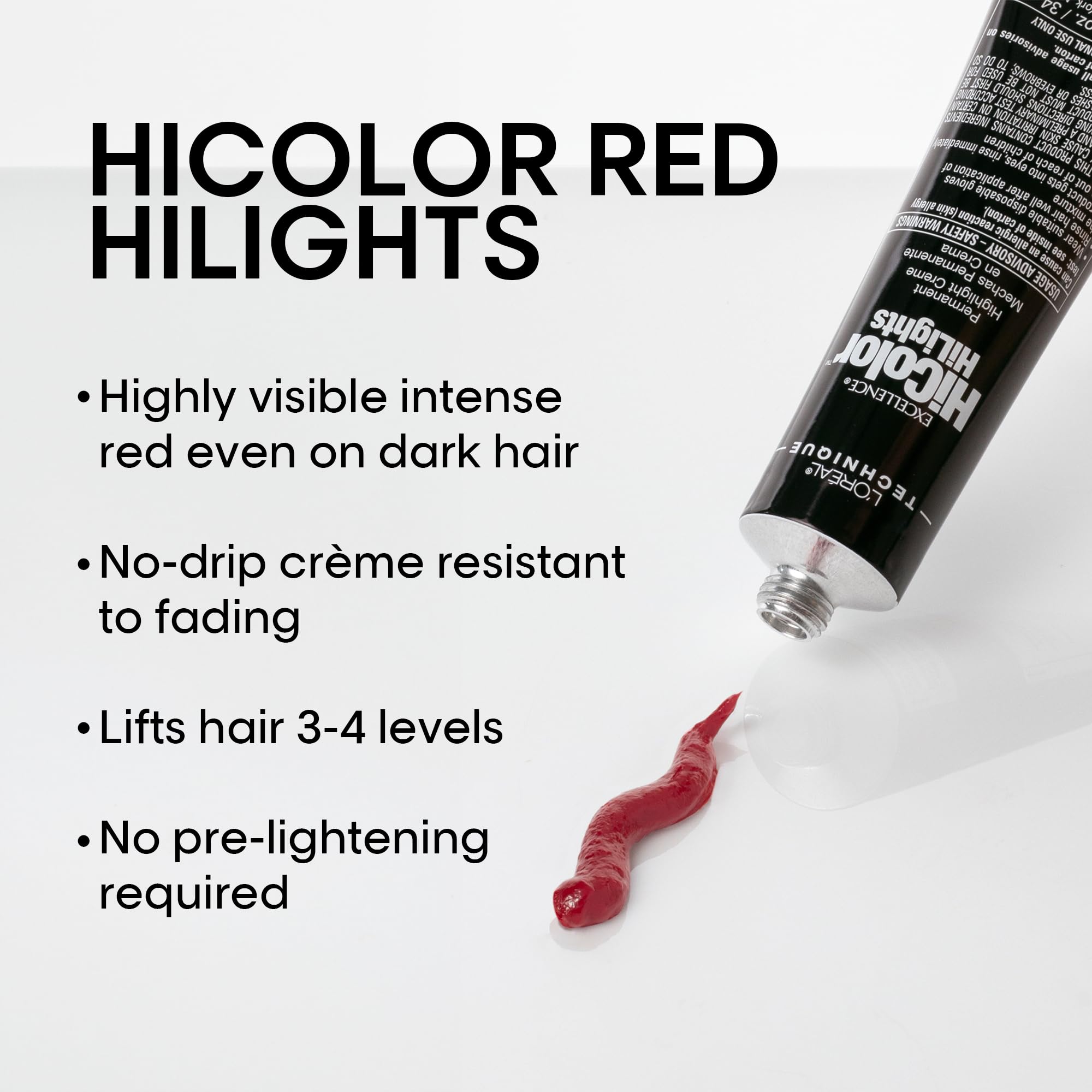 L'Oréal Technique HiColor Red HiLights Permanent Hair Color for Dark Hair | Intense Red Highlights | No Pre-Lightening Required | Rich, No-Drip Creme | Quick Processing Time | Red