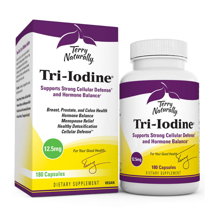 Terry Naturally Tri-Iodine - Support Thyroid Health - Aids Hormone Balance with Molecular Iodine from Kelp - Features Potassium Iodide & Sodium Iodide - Brain & Energy Support - 12.5mg, 180 Capsules