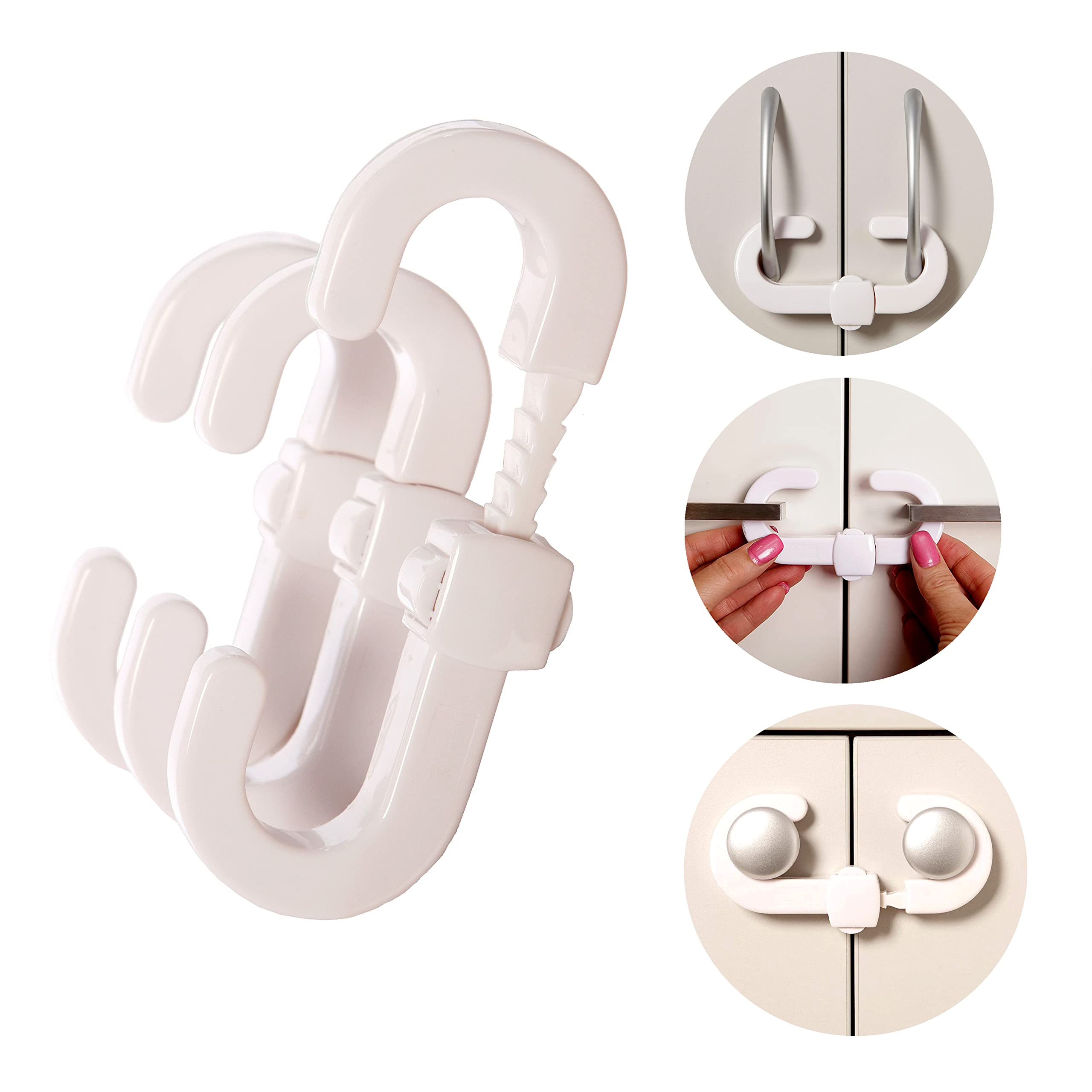 Dreambaby Secure -A-Lock - Child Proof Sliding Safety Locks - Suitable for Mushroom Knobs & D-Shaped Cabinet Door Handles - White - Model L712