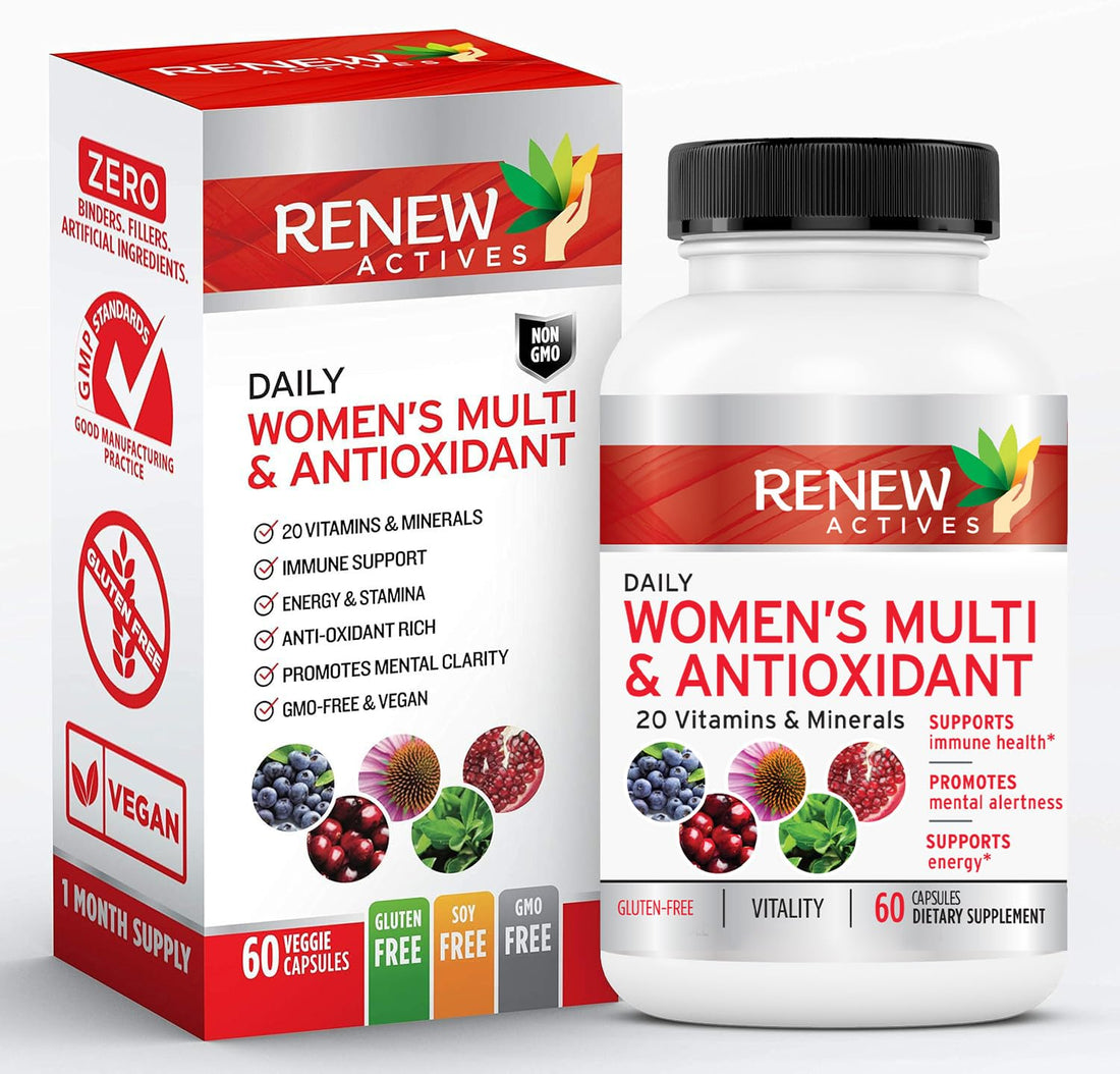 Renew Actives Women's Multi-Vitamin & Antioxidant: Daily Health Supplement - 22 Vitamins & Minerals for Energy & Mental Alertness - 60 Capsules