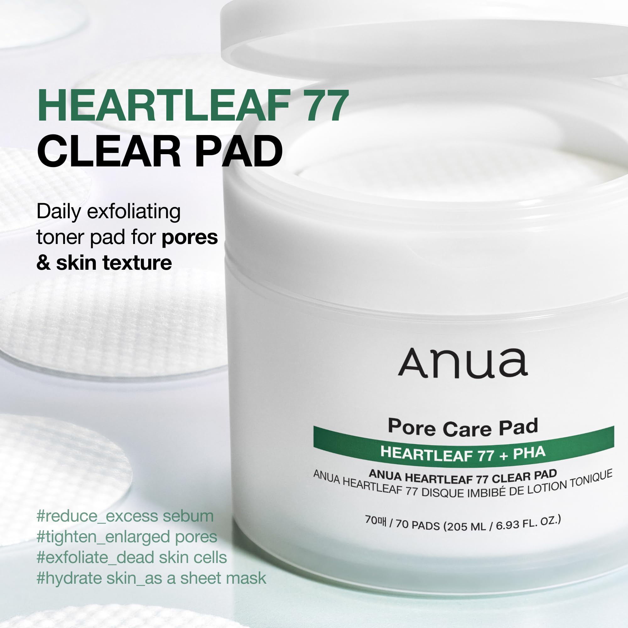 ANUA Heartleaf 77 Toner Pad 70 Sheets, PHA Dead Skin Care Low pH Daily Toner Pad exfoliating