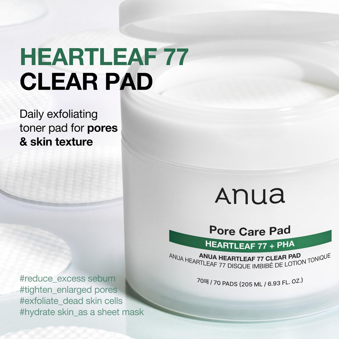 ANUA Heartleaf 77 Toner Pad 70 Sheets, PHA Dead Skin Care Low pH Daily Toner Pad exfoliating