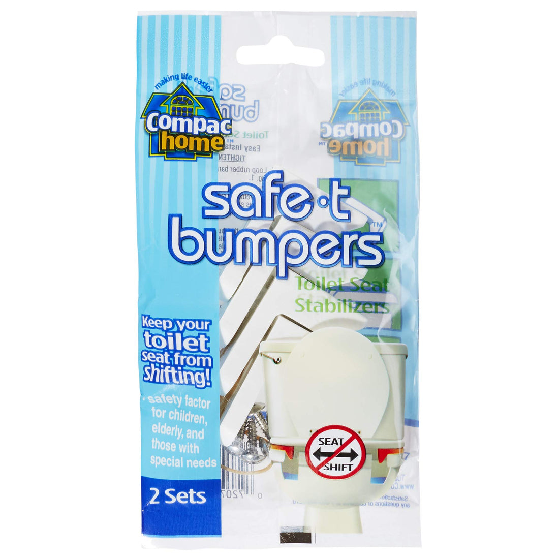 COMPAC HOME Safe -T- Bumpers - Toilet Seat Stabilizers, Keeps Children, Elderly, Disabled Safe from Slipping Off Shaking, Moving or Wobbly Toilet Seat, White, 2 Count