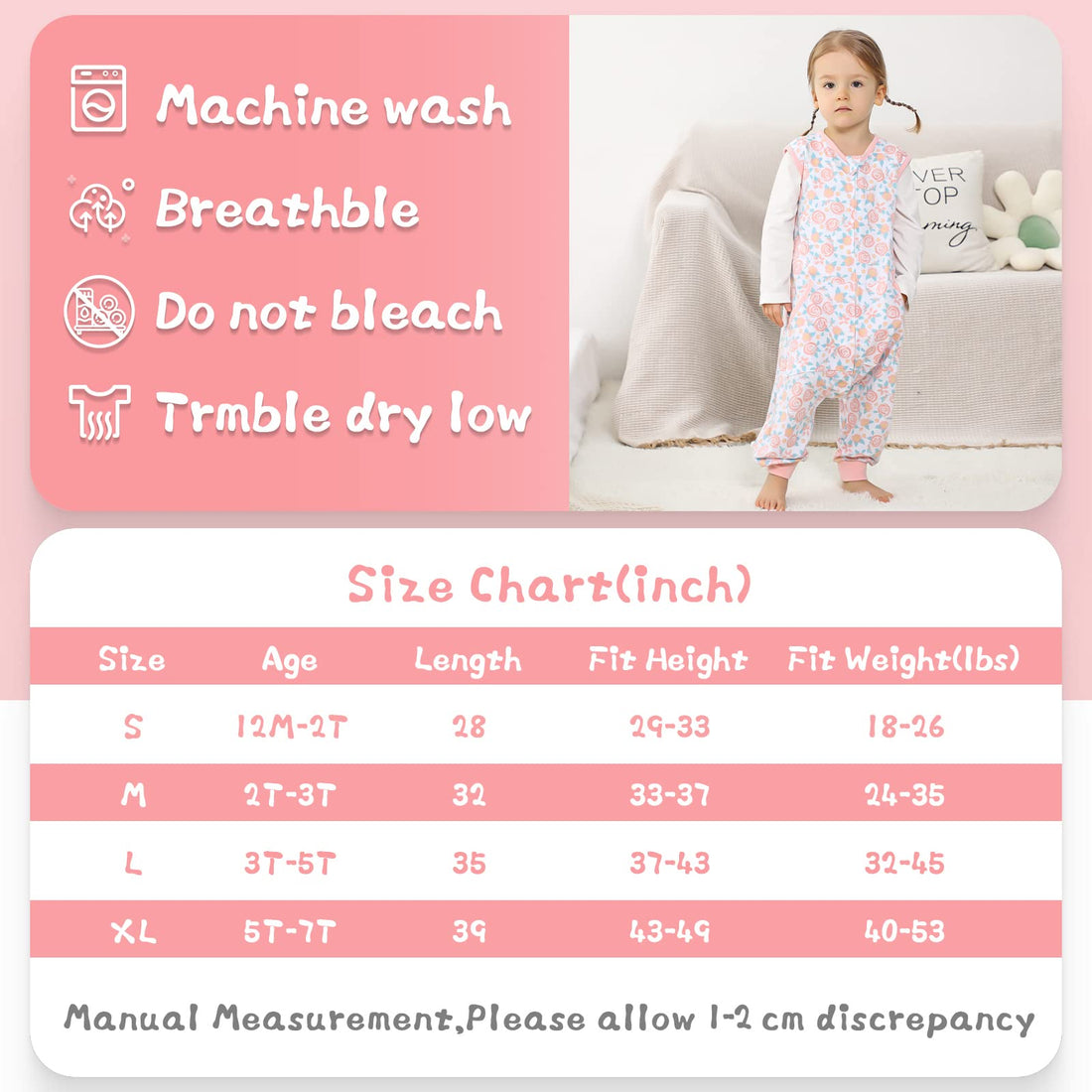 WONDAY Toddler Sleep Sack, Sleep Sack 2t-3t, Sleep Sack Baby Wearable Blanket, Sleeping Bag Toddler Baby Sleep Sacks with Feet, Sleeveless Soft Toddler Sleeping Sack Rose