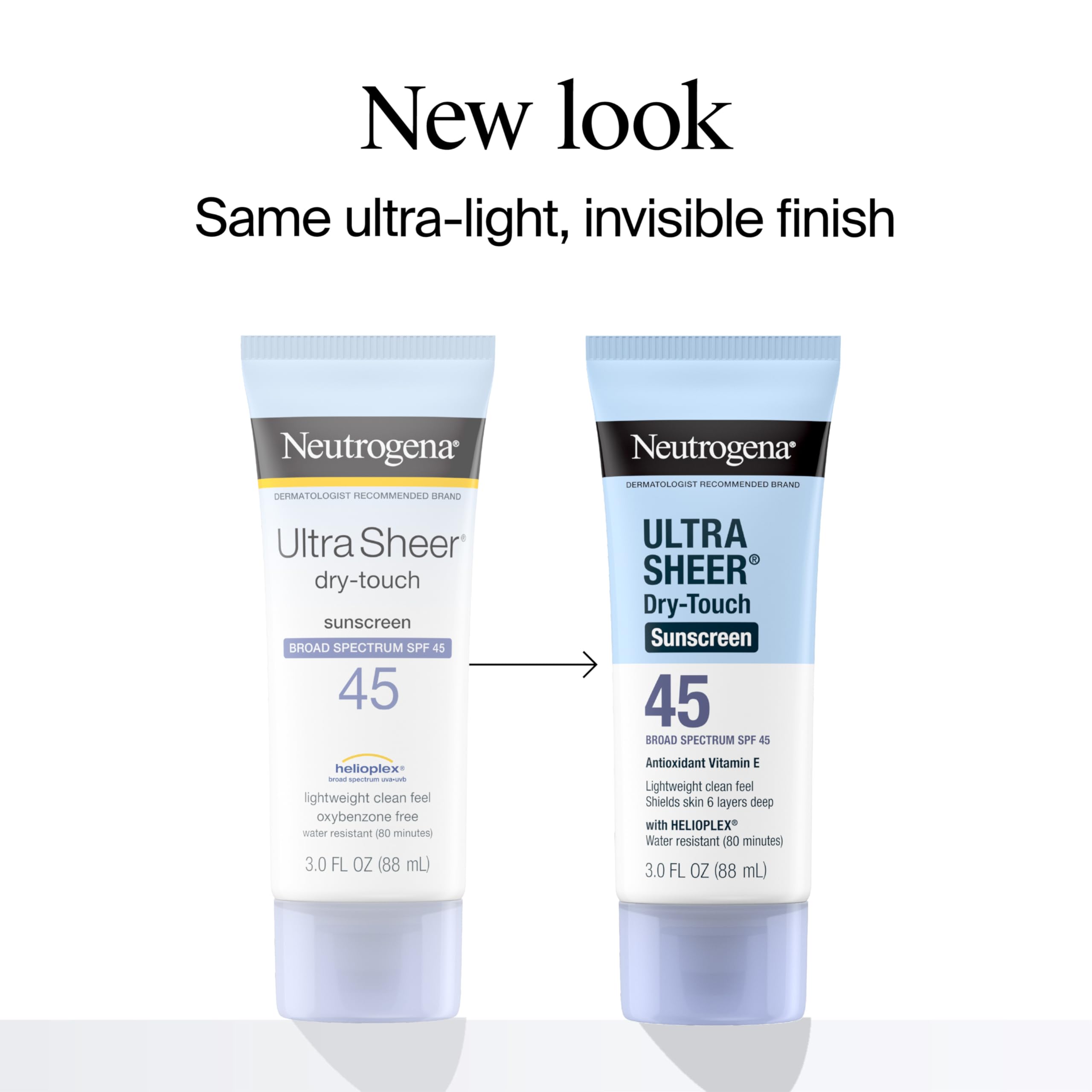 Neutrogena Ultra Sheer Dry-Touch Sunscreen For Face & Body, SPF 45 Broad Spectrum UVA/UVB Protection, Lightweight Water Resistant & Non-Greasy, Travel Size Sunscreen, 3 fl. oz 2 pack