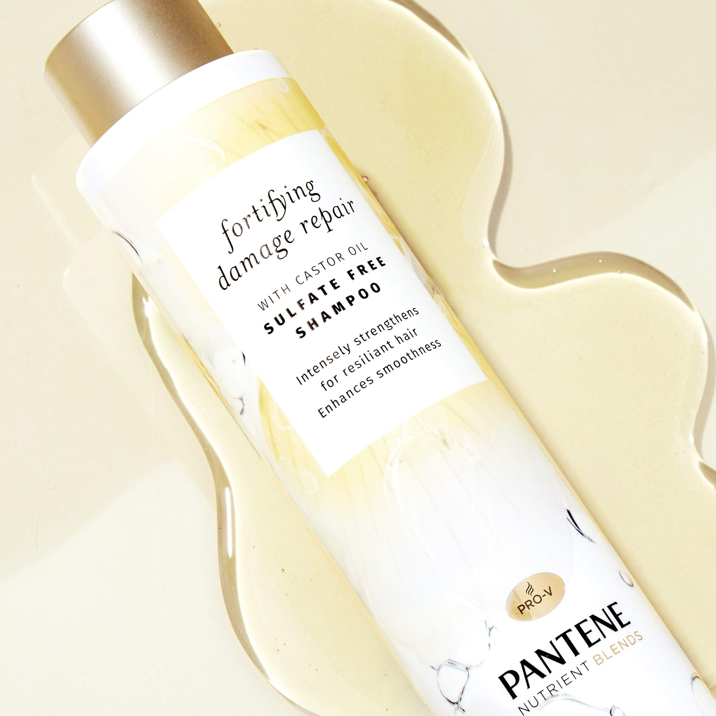 Pantene Sulfate Free Shampoo with Castor Oil, Nutrient Blends Fortifying Damage Repair, 9.6 fl oz, Pack of 4